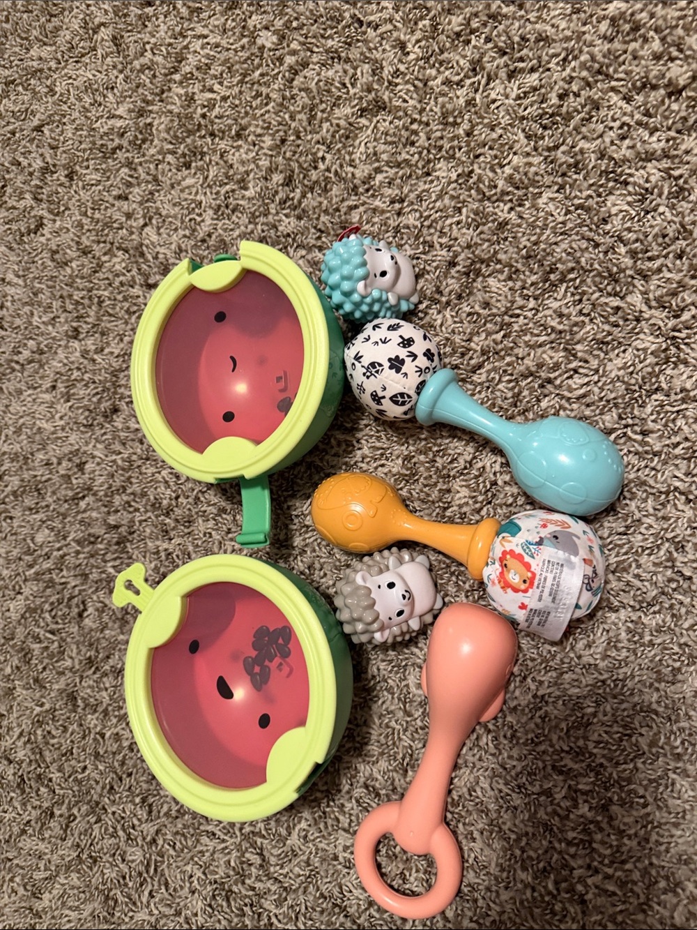 Kids Musical Handheld Rattles and Drums Set - Blue, Yellow, Pink, Green
